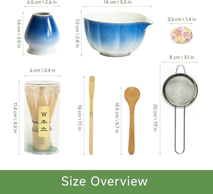 Matcha Whisk Set – 7 Pcs Japanese Tea Set with Bowl, Bamboo Whisk, Scoop, Holder, Sifter – Traditional Matcha Kit for Ceremony, Gift for Matcha Lovers