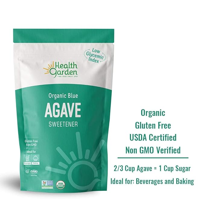 New Health Garden Blue Agave Sweetener Crystals - Organic - Non GMO - Low Glycemic - Kosher - Keto Friendly (12 oz x 2)