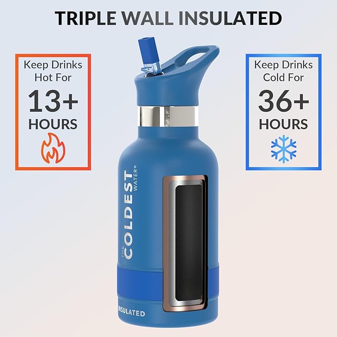 Coldest Insulated Water Bottle with Straw Lid - Stainless Steel Metal Insulated Bottle for Men & Women (Sailor Blue, 12 oz)