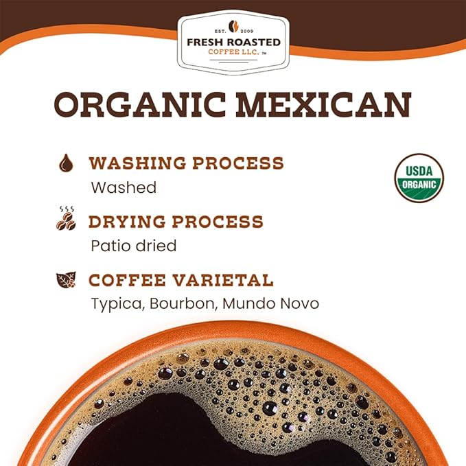 Fresh Roasted Coffee, Organic Mexican | Mold & Myco 3rd Party Tested, USDA Organic, Kosher | Medium Roast 5 lb (80 oz) Whole Bean