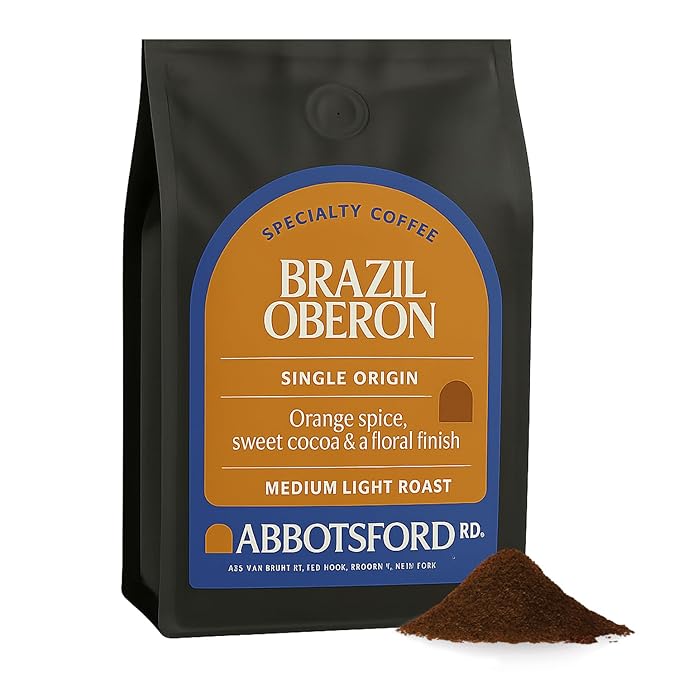 Brazil Oberon Ground Coffee, Medium Light Roast Coffee Ground with Orange Spice & Cocoa, 35.2 oz (2.2lb) Brazil Coffee Bag, Single Origin from Cerrado, Perfect for a Bright, Flavorful Brew