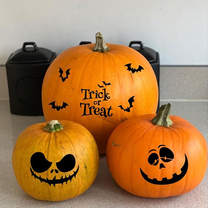 Halloween Stencils for Painting on Wood 3inch Reusable Pumpkin Ghost Face Stencils Boo Trick or Treat Draw Templates for Painting on Wood Slice Tier Tray Fabrics Window Decor