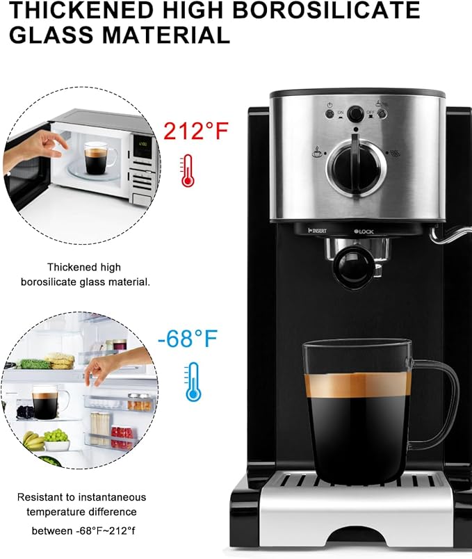 LUXU Glass Coffee Mugs(Set of 4)-17 oz,Clear Beer Mugs,Glass Tea Cups with Comfortable Handle,Lead-free Drinking Glasses,Perfect for Latte,Espresso,Juice,Water,Milk or Hot and Cold Beverage