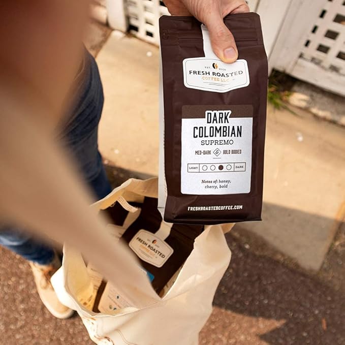 Fresh Roasted Coffee,100% Dark Colombian, 12 oz, Med-Dark Roast, Kosher, Ground