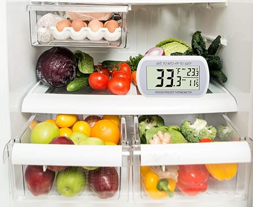 Waterproof Refrigerator Fridge Thermometer, Digital Freezer Room Thermometer, Max/Min Record Function Large LCD Screen and Magnetic Back for Kitchen, Home, Restaurants (2 Pack)