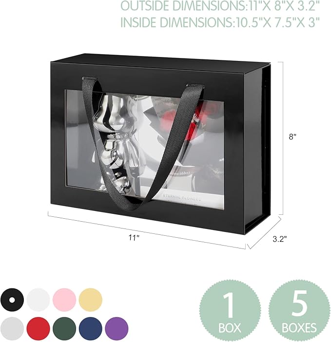 Black Gift Box with Window, Clear Magnetic Gift Box for Present, Groomsman Proposal Box (10.5x7.5x3 Inches)