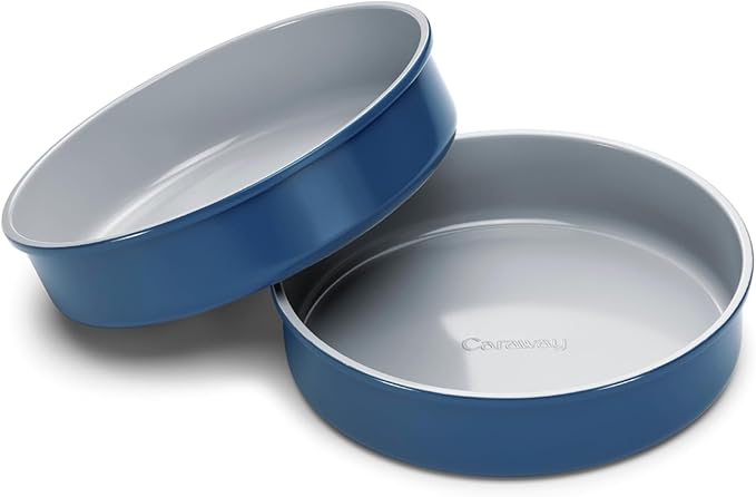Caraway Non-Stick Ceramic 9” Circle Pans - Naturally Slick Ceramic Coating - Non-Toxic, PTFE & PFOA Free - Perfect for Birthday Cakes, Tartes, & More - Navy