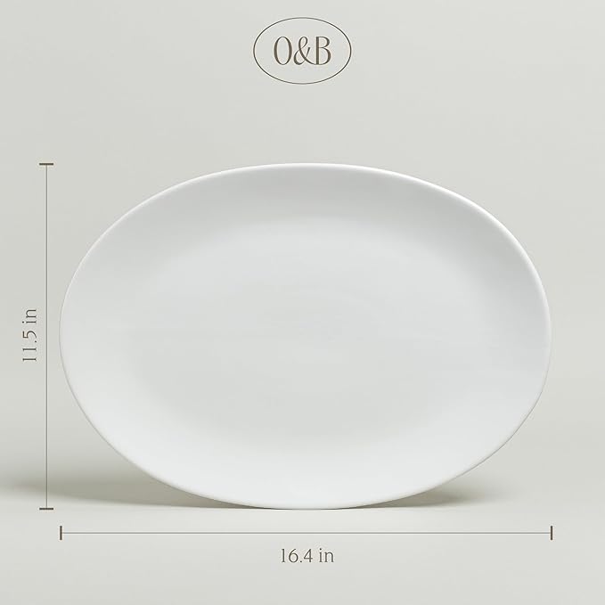 over&back Coupe Stoneware Serving Platter - Elegant 1-Piece Oval Serving Platter to Complete Your Kitchen Set - 16.4" x 11.5" - Semi-Matte White