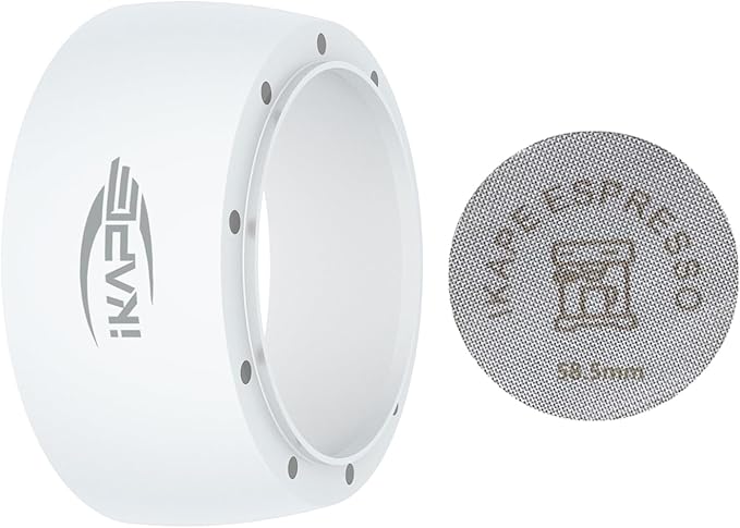 IKAPE Magnetic Dosing Funnel Set, 58MM Espresso Dosing Ring & Puck Screen Kit Compatible with 58MM Bottomless Portafilter - with 10 Small Magnet (White)