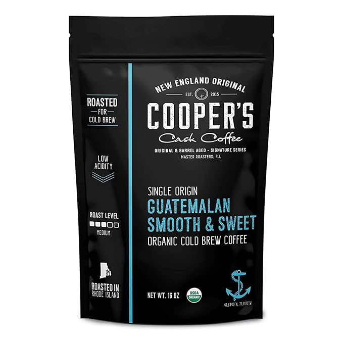 Guatemala Organic Cold Brew Coffee, Single Origin, Gourmet Beans, Tasting Notes of Milk Chocolate, Creamy Caramel & A Hint of Orange, Medium Roast Coarse Ground Beans, 16 oz Coffee Bag