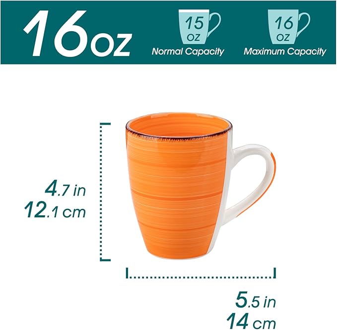 vancasso Bonita 16 Oz Large Coffee Mugs Set of 6, Ceramic Coffee Cups for Cappuccino, Latte, Tea, Cocoa, Warm Color