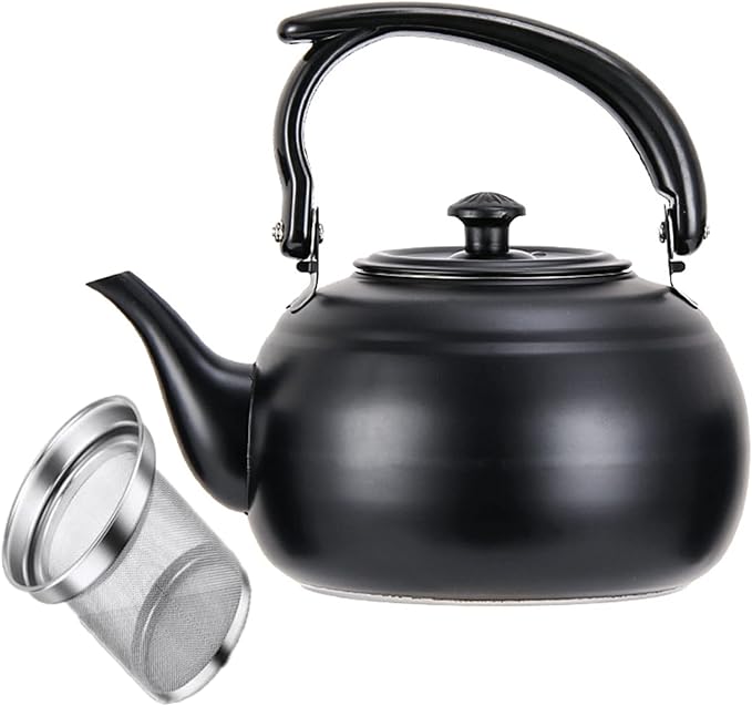 50 oz/1500ml Stainless Steel Steeping Teapot with Infuser for Loose Leaf Tea, Metal Tea Steeper Pot Coffee Water Kettle for Stovetop, Tea Maker for Hotels, Restaurant, Home, Kitchen, Black