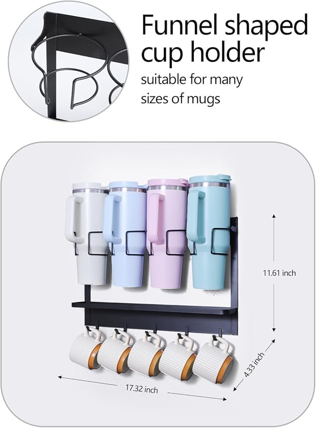 Multi-functional Magnetic Cup Holder ,Space Optimization Solution ,Suitable for Large Tumblers and Daily Items, Equipped with Drip Tray and Hooks, accommodates cups up to 40 oz,holds up to 40 lbs