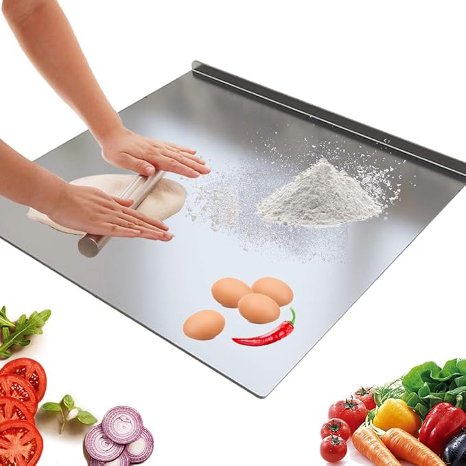 LandHope Large Cutting Board 304 Stainless Steel Cutting Board Metal Baking Mat Non Stick Thick Board Cutting Fruit Vegetable Meat Kneading Rolling Bread Pizza Biscuits Dough Sturdy Kitchen