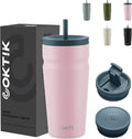 COKTIK 20oz Insulated Tumbler with Lid and Straw 2 Lids (Straw/Flip) Iced Coffee Cup Reusable Stainless Steel Travel Mug Water Bottle Cupholder Friendly for Women Men Her Him (Blush)