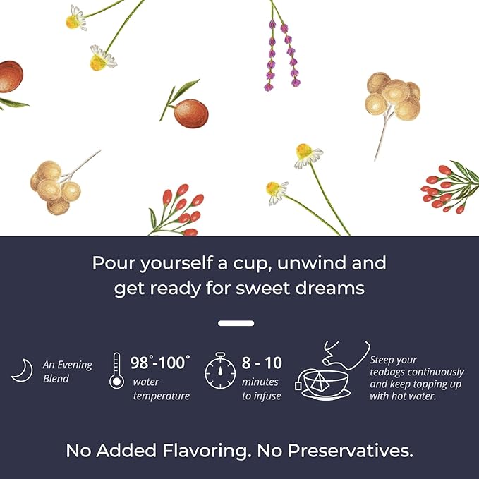 Tily Tea Evening Calm Herbal Tea - Nighttime Tea with Chamomile and Lavender - Caffeine Free - 10 Plastic-Free Teabags