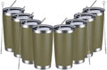 MEWAY 20oz Tumbler 8 Pack Double Wall Vacuum Insulated Travel Mug Bulk, Stainless Steel Tumblers with Lid and Straw, Durable Powder Coated Coffee Cups for Cold & Hot Drinks (Army Green, 8)
