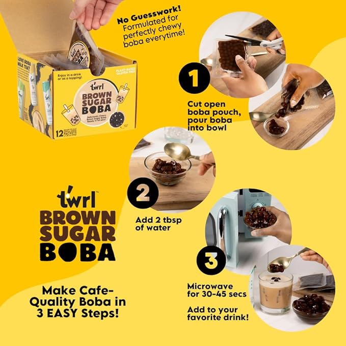 Brown Sugar Boba 12 Pack Box - Instant - Ready in less than 1 Minute - Plant-Based