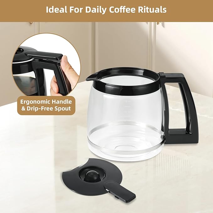 14-Cup Glass Coffee Carafe Replacement Compatible with Cuisinart Models DCC-3200P1, DCC- 3200, DCC-2200RC, Coffee Pot Replacement 14 Cup with Ergonomic Handle and Dripless Spout