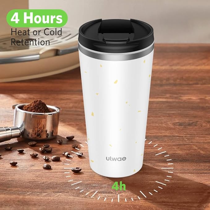 Insulated Coffee Mug with Ceramic Coating, 18oz Travel Mug with Leak-proof Lid, Vacuum Double-wall Tumbler, Stainless Steel Thermal Cup for Tea, Hot Cocoa, Cold Beverage, Ice Drinks