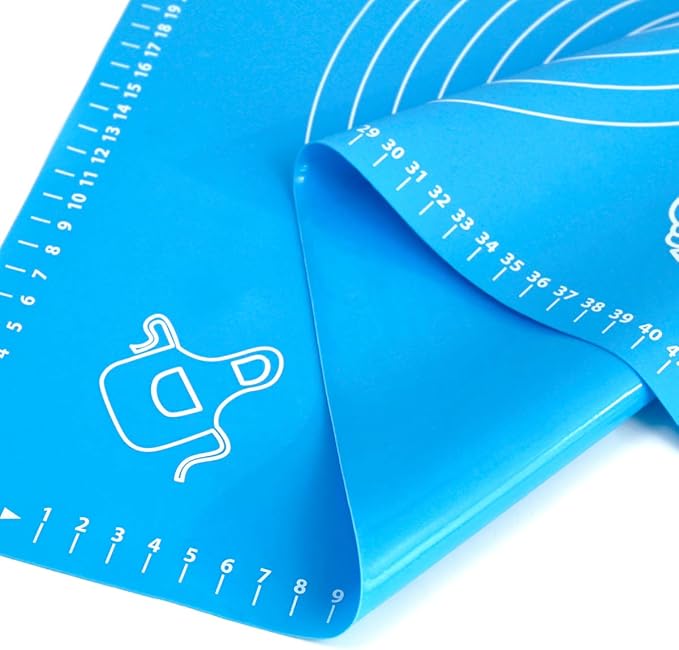 Silicone Baking Mat for Rolling Pastry Dough with Measurements, 25.6" x 17.7" BPA Free Non stick and Non Slip Blue Table Sheet Baking Supplies for Bake Pizza Cake