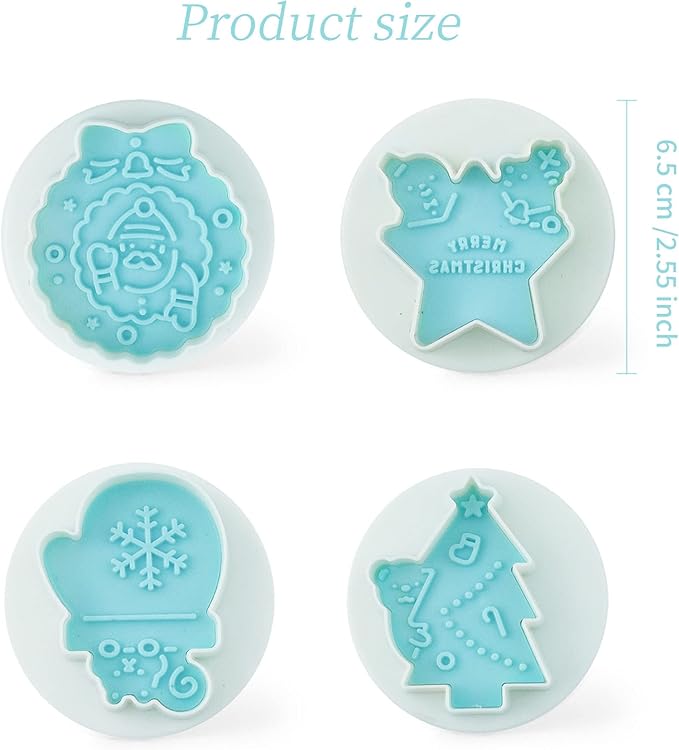 Cookie Stamps Set of 4, Cookie Press Mold, Decorating Supplies for DIY Baking, Cake, Pastry, Easy to Use- Christmas Series