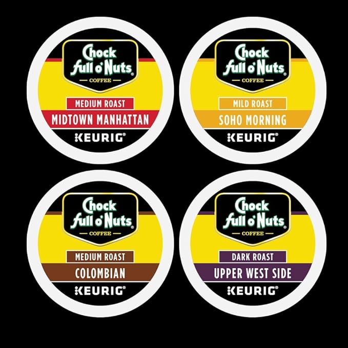 Chock full o’Nuts Variety Pack Keurig K-Cup Pods for Keurig Brewers – Premium Arabica, Mild, Medium and Dark Roast – Single Serve – 4 Packs of 12 K-Cup Pods