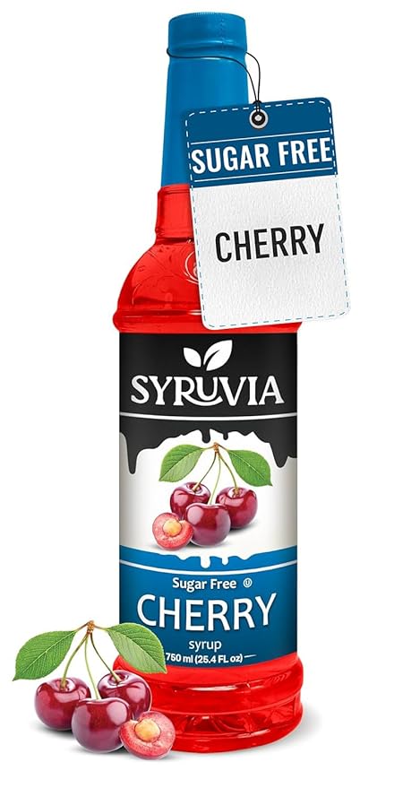 Syruvia Sugar-Free Cherry Syrup, Flavored Syrup for Drinks, Cocktails, Lemonades, Iced Teas, and Desserts – 25.4 fl oz
