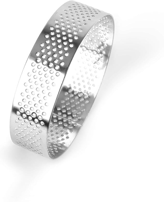 Frcctre 9 Pack 3.15 Inch 304 Stainless Steel Tart Rings, Heat-Resistant Perforated Nonstick Round Mousse Cake Rings Metal Crumpet Ring Pastry Mold Circle Tartlet