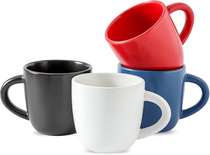Hasense Ceramic Espresso Cups, 5 Ounce Porcelain Demitasse Cups Set of 4, Coffee Cups Ideal for Latte, Americano, Cafe Mocha, Party Cafe Home and Kitchen, Microwave and Dishwasher safe, Colorful