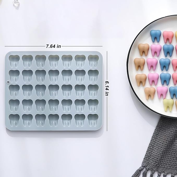 Unique Tooth Shape Candy, Chocolate Silicone Molds Set, 70 Cavity, Non Stick Mold for Gummy, Cupcake Topper, Snack, Biscuit, Handmade Diy, 2 Count, Blue