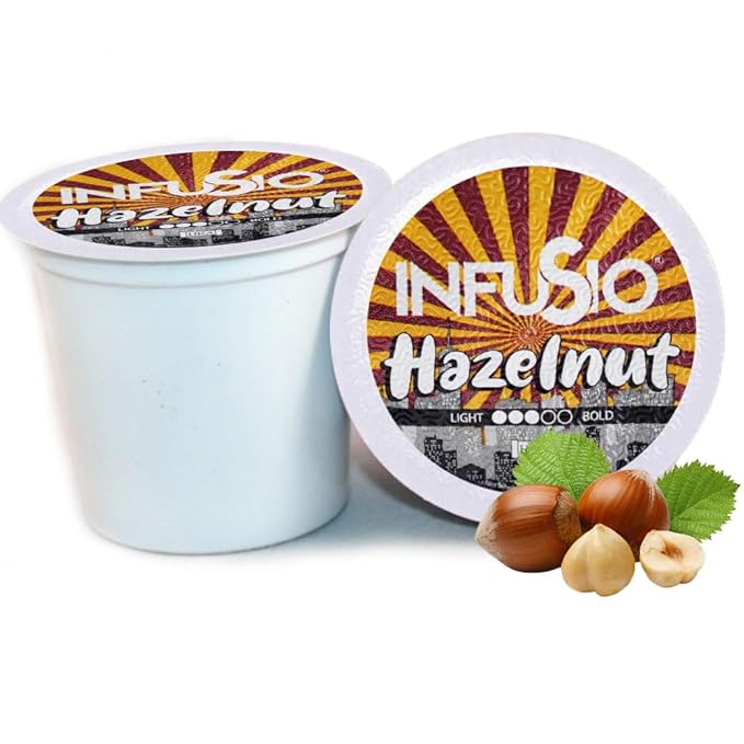 InfuSio Hazelnut Coffee Pods, Single Serve Coffee Pods for Keurig K Cups Brewers - Premium Roasted 96 Count