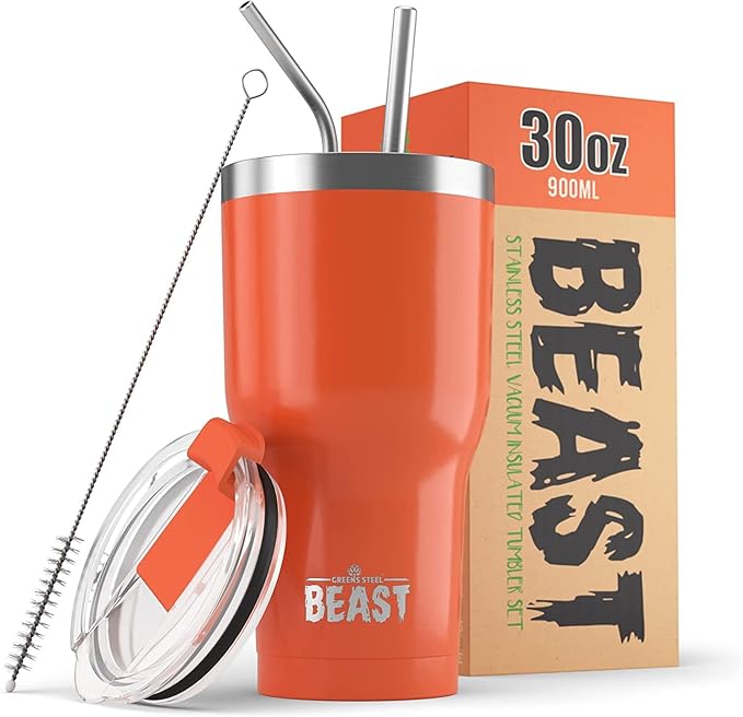 Beast 30 oz Tumbler Stainless Steel Vacuum Insulated Coffee Ice Cup Double Wall Travel Flask (Orange)
