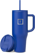 IRON °FLASK Co-Pilot Insulated Mug w/Straw & Flip Cap Lids - Cup Holder Bottle for Hot, Cold Drink - Leak-Proof - Water, Coffee Portable Travel Mug - Cobalt Blue, 40 Oz