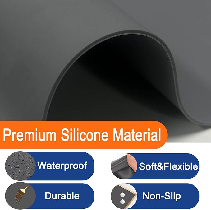 49.2''x15.7''(125cmx40cm) Extra Large Silicone Mat, Silicone Mats for Kitchen Countertop, Heat Resistant Mat Kitchen Island Countertop Protector, Waterproof Kitchen Counter Mats, Light Gray