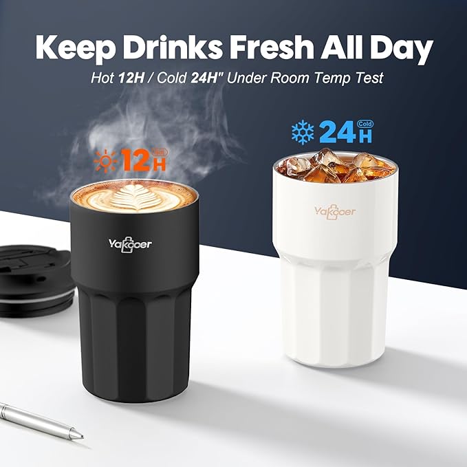 16 oz Coffee Insulated Tumbler with Lid and Flip Straw, Leak-Proof Food Grade 304 Stainless Steel Travel Coffee Mug, Double Wall Vacuum Cup for Hot and Cold Drinks (Pink)