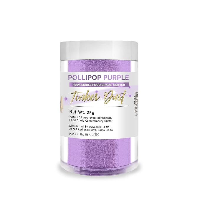 BAKELL Pollipop Purple Edible Glitter, 25 Grams | TINKER DUST Edible Glitter | KOSHER Certified | 100% Edible Glitter | Cakes, Cupcakes, Cake Pops, Drinks, Dessert Vegan Glitter & Dusts (25g, Pollipop Purple)