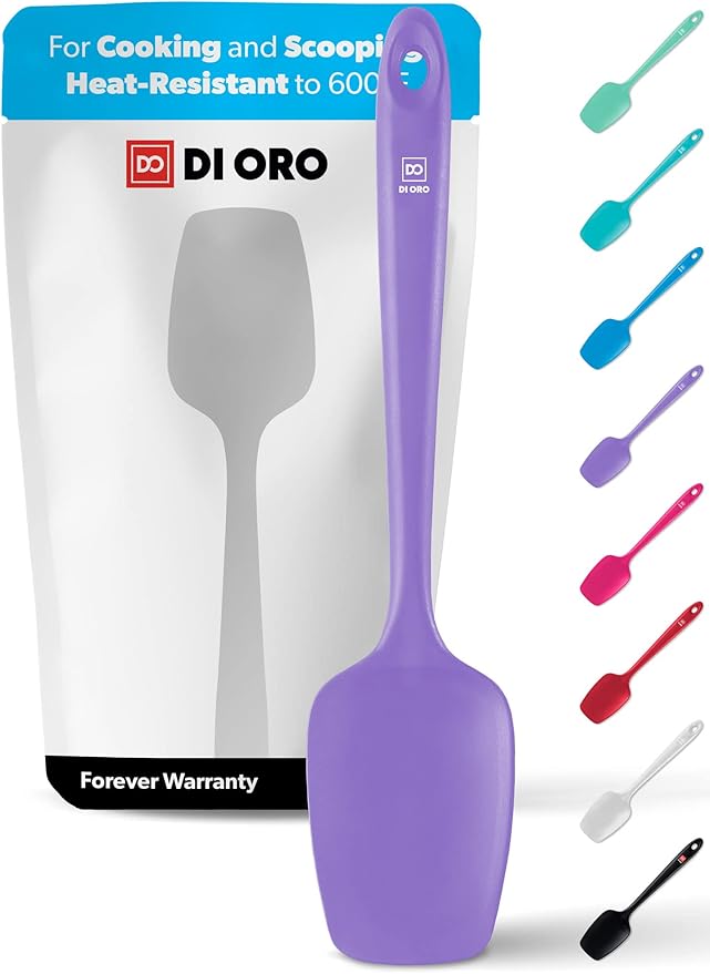 DI ORO Silicone Spoon Spatula - 600°F Heat-Resistant Large Silicone Spoonula Scraper - BPA Free Nonstick Cookware Safe Rubber Kitchen Utensil for Baking, Cooking, & Mixing - Dishwasher Safe (Lavender)