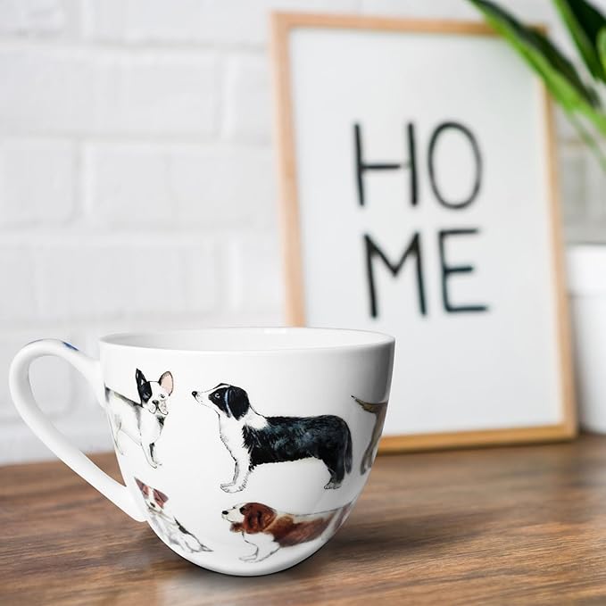 Cute Dog Mugs for Daily Coffee and Tea, Premium 20 oz Bone China Coffee Tea Hug Mug, Perfect Holiday and Birthday Gift for Dog Lovers, Designed in England by Harvest Green Studio