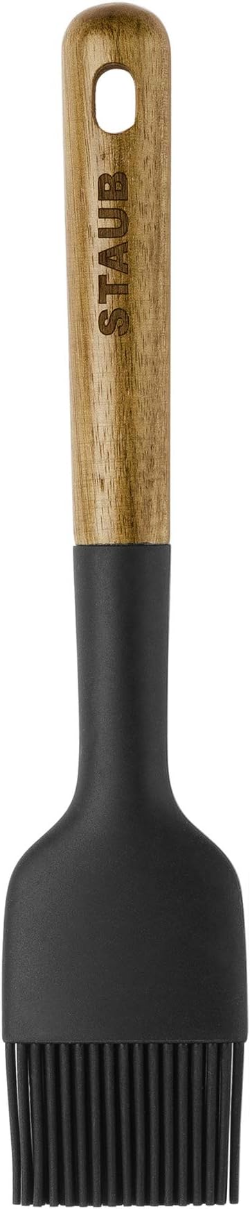STAUB Pastry Brush, Perfect for Evenly Glazing Pastries and Basting Meats, Durable BPA-Free Matte Black Silicone, Acacia Wood Handles, Safe for Nonstick Cooking Surfaces