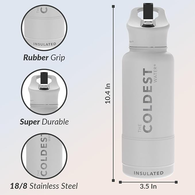 Coldest Insulated Water Bottle with Straw Lid - Stainless Steel Metal Insulated Bottle for Men & Women (Epic White, 32 oz)