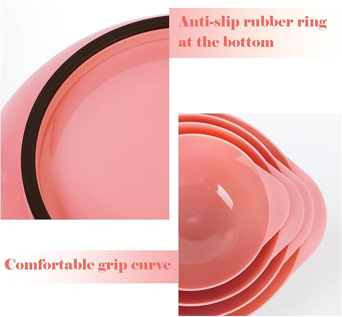 BoxedHome 4 Quart Large Plastic Mixing Bowls, Microwave Safe Mixing Bowl Set with Pour Spout, Nesting Bowls for Space Saving Storage(Candlelight Peach)