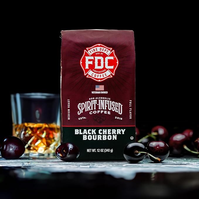 Fire Department Coffee - Black Cherry Bourbon Coffee - Gives Back to Firefighters - Premium Bourbon Infused Ground - Non-Alcoholic - Roasted in the USA - Veteran Owned (12 oz, Pack of 2)