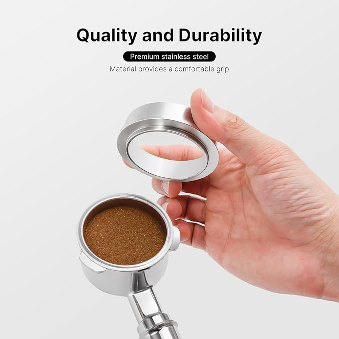 51mm Espresso Dosing Funnel and Puck Screen Kit, 304 Stainless Steel Portafilter Funnel with Espresso Puck Screen Set, Espresso Machine Accessories Compatible with 51mm Portafilter