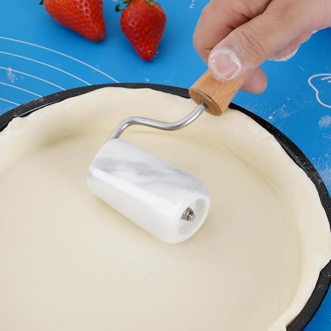 Tianman Small Marble Rolling Pin Pizza Roller, Marble Pastry Roller Non-Stick T-Type, For Cake Baking Tortilla Fudge Pizza Cookies and Other Kitchen Baking Cooking (Type 3 White).