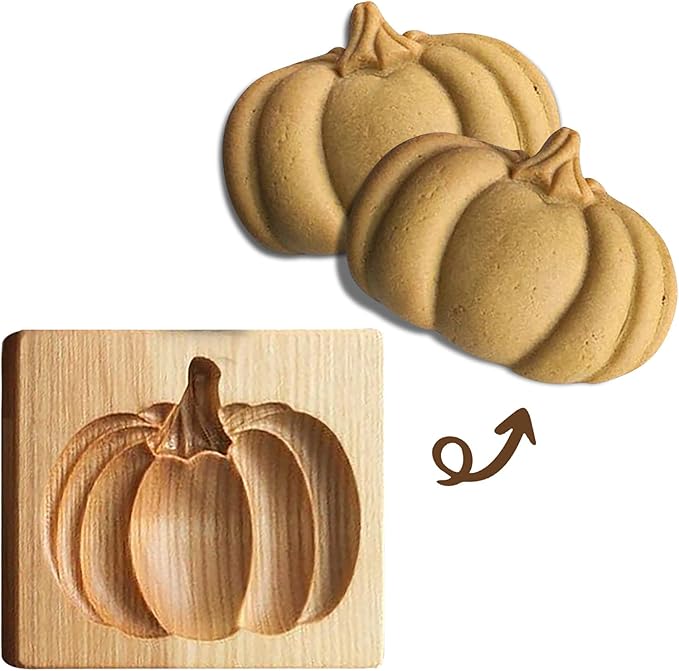 Wooden Cookie Biscuit Mold, 3D Baking Mold, Embossing Craft Decorating Baking Tool, Suitable for Halloween Thanksgiving Christmas Kitchen DIY (Pumpkin 10 * 8 * 2)