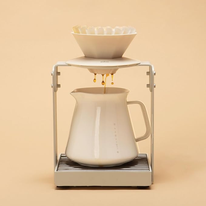 Palatti Dune Porcelain Pour Over Coffee Dripper, Ceramic Pour Over Coffee Maker, Adapt to 185 or 155 Flat Bottom Basket Filters, Medium Flow Rate, Interchangeable Wall and Base, 1-4 cups
