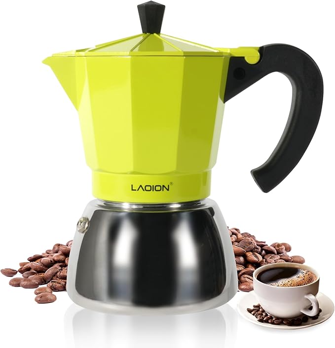 Stovetop Espresso Maker, 6Cup Moka Pot, Espresso Machine Compatible with Induction Cooktops, 300ml Stainless Steel & Aluminum Cuban Coffee Maker for Cafetera Cubana, Green