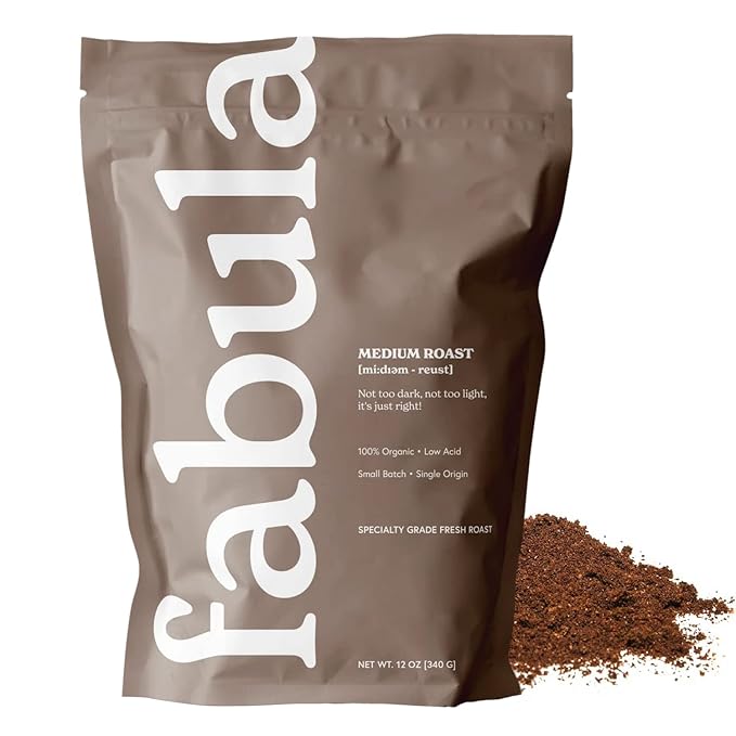 Fabula Organic Coffee for French Press, Low Acid Coffee Freshly Ground - Non-GMO - No Mold - Mycotoxins Pesticides Free - Single Origin - 12 oz