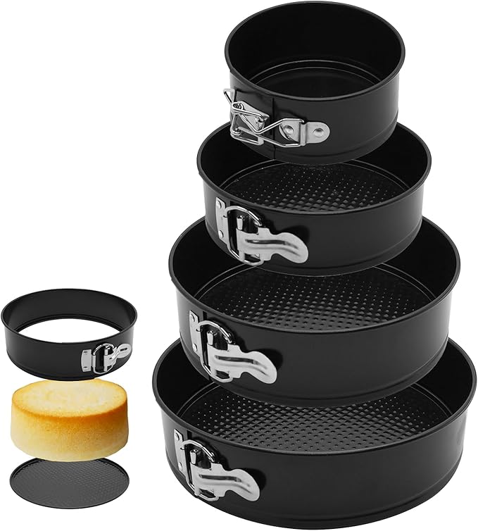 Springform Cake Pan Set,Non-Stick Springform Pans Set of 4 (4, 7, 9,10inches),Leak-Proof Round Cake Pans with Removable Bottom for Baking Cake Pie Pizza and Quiches (Black4)